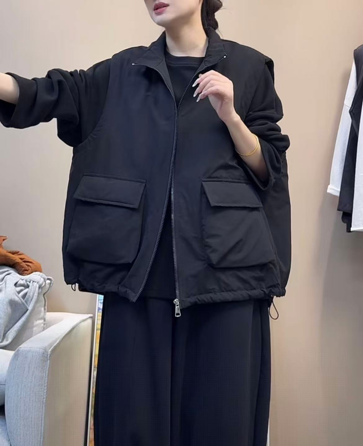 加大300斤可穿大码女装水洗棉加棉立体口袋保暖马甲女宽松休闲