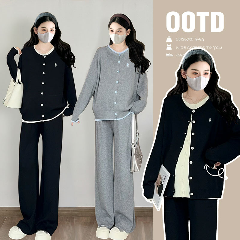 孕妇秋装套装2025新款时尚洋气时髦针织开衫裤子两件套春秋款外穿