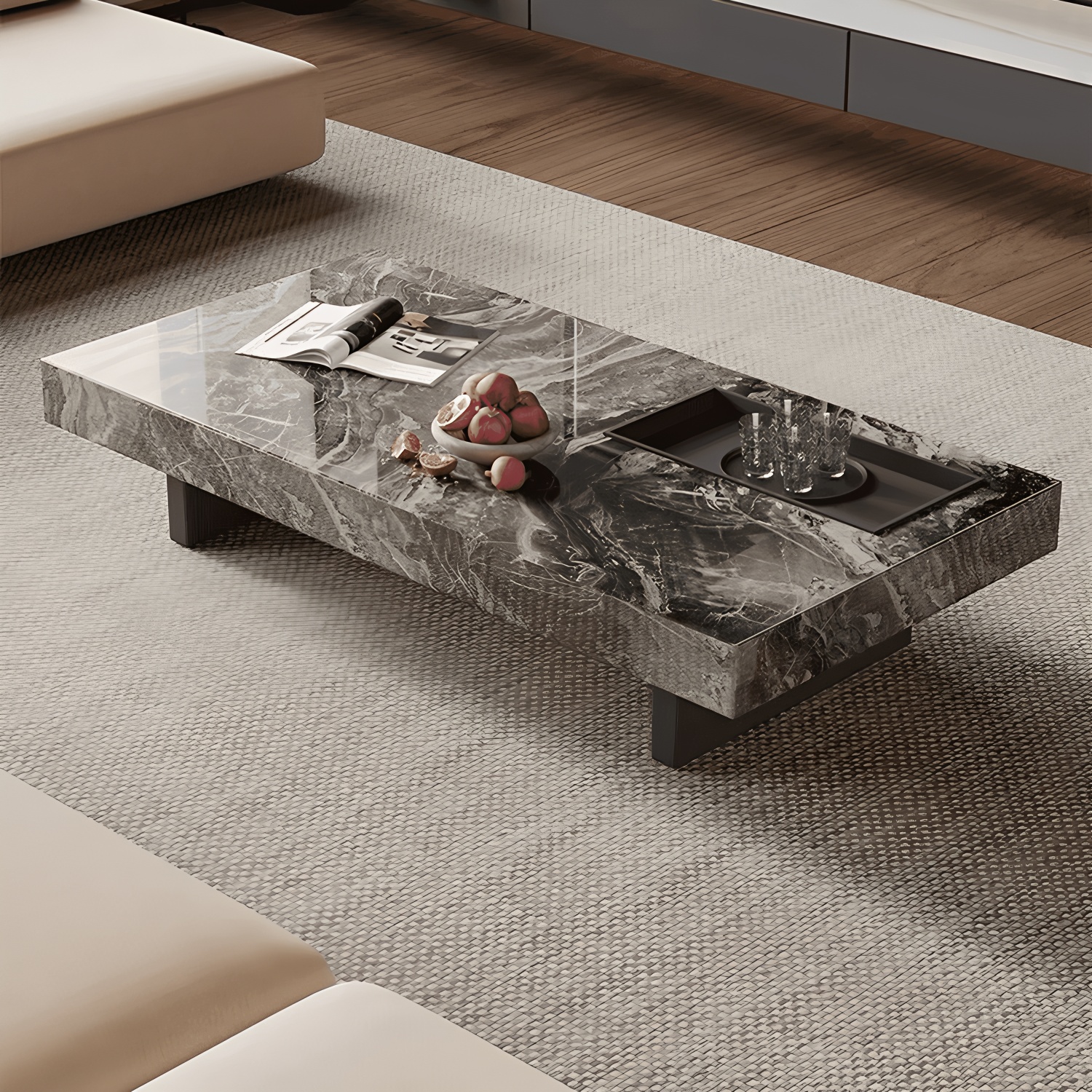 意式极简岩板茶几轻奢现代简约长方形高级客厅家用小户型2025新款