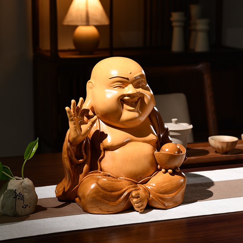 新中式弥勒佛摆件国风禅意客厅室内茶空间桌面高档装饰品笑佛雕塑