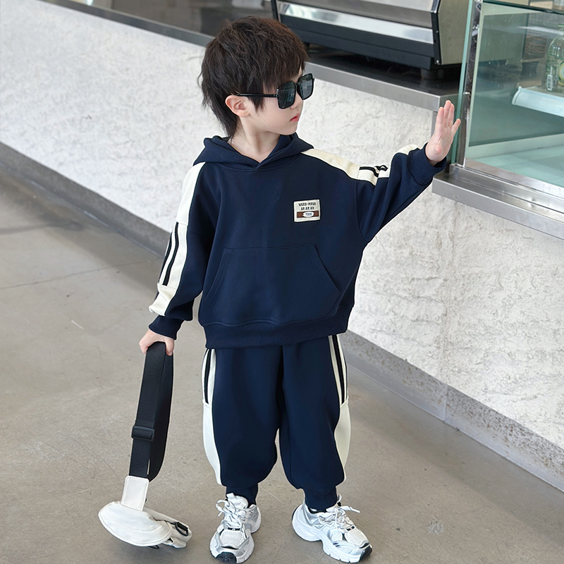 男童套装春秋季2025新款痞帅儿童秋装连帽卫衣宽松宝宝韩版衣服潮