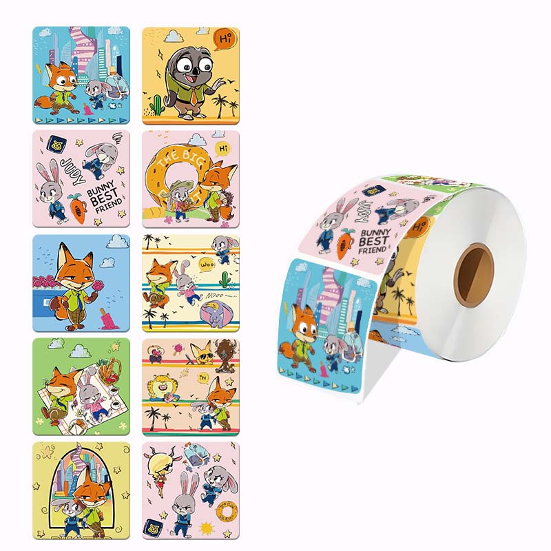 500贴卡通疯狂动物城卷卷贴纸动漫狸猫树懒可爱贴纸学生奖励贴纸