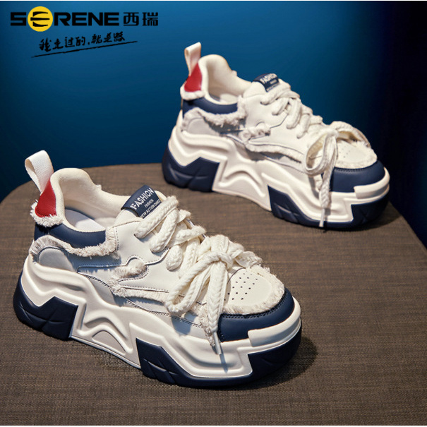 『明星同款』西瑞冬季新款百搭老爹鞋女款运动风小白鞋厚底网面女鞋