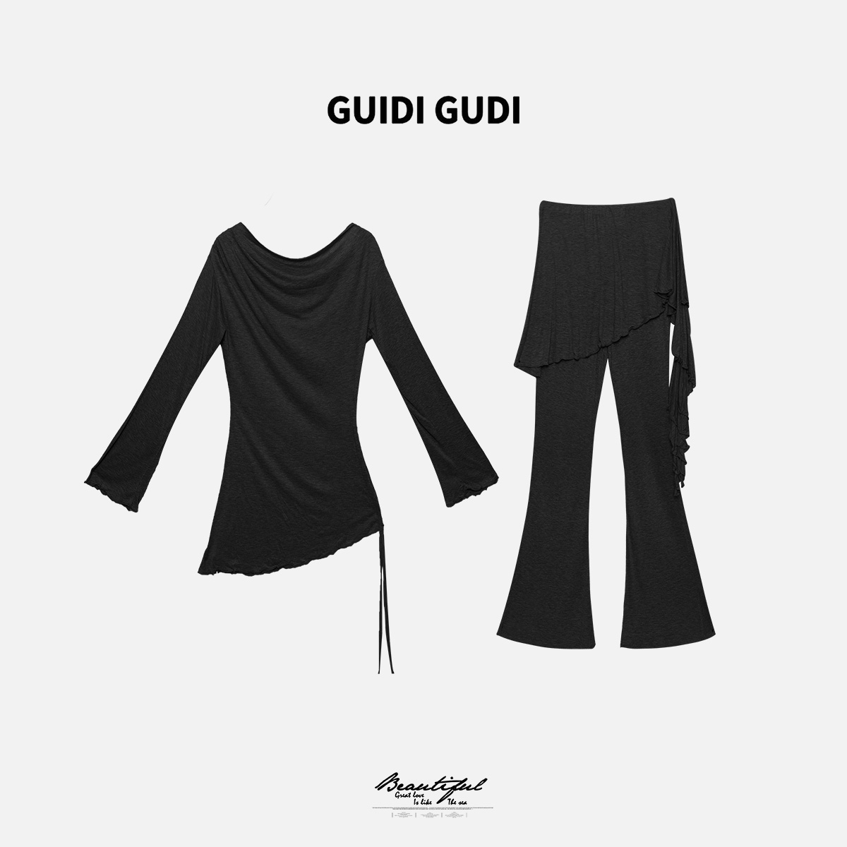 GUIDI GUDI【虚构】黄加蓝两件套T恤+休闲裤套装