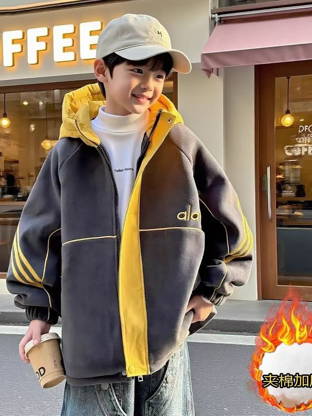 男童外套秋冬加绒加厚中大儿童中大童2025新款男孩时髦秋冬季上衣