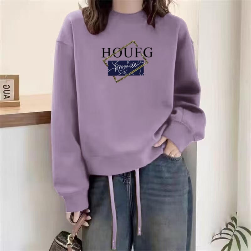 2025年新款韩版秋冬季圆领卫衣女士宽松大码胖mm外套加绒加厚上衣