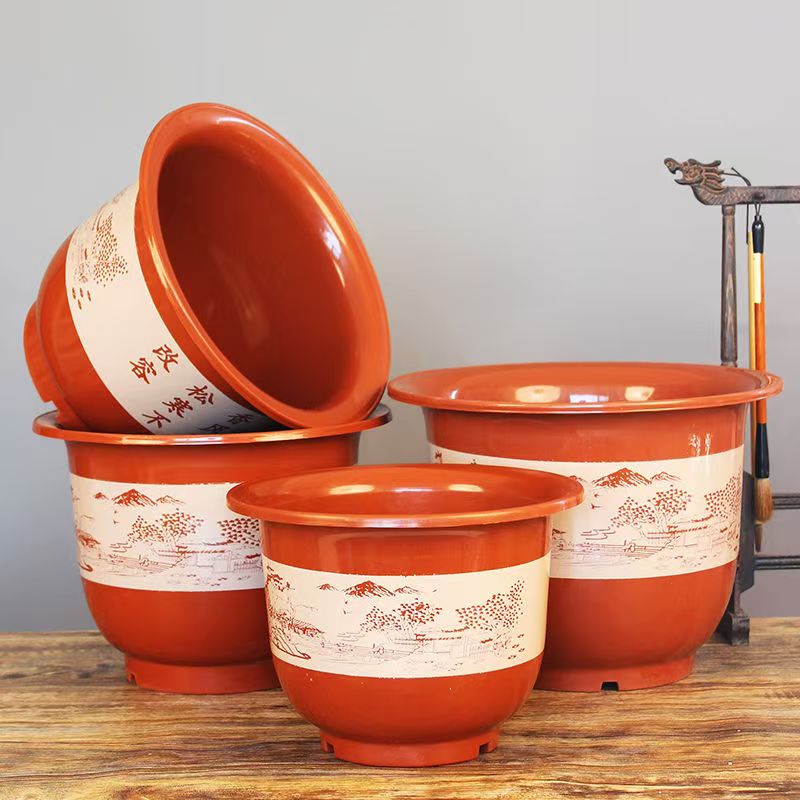 【拍一发五】口径25仿陶瓷塑料果树大花盆黑福加厚古盆送托盘花盆