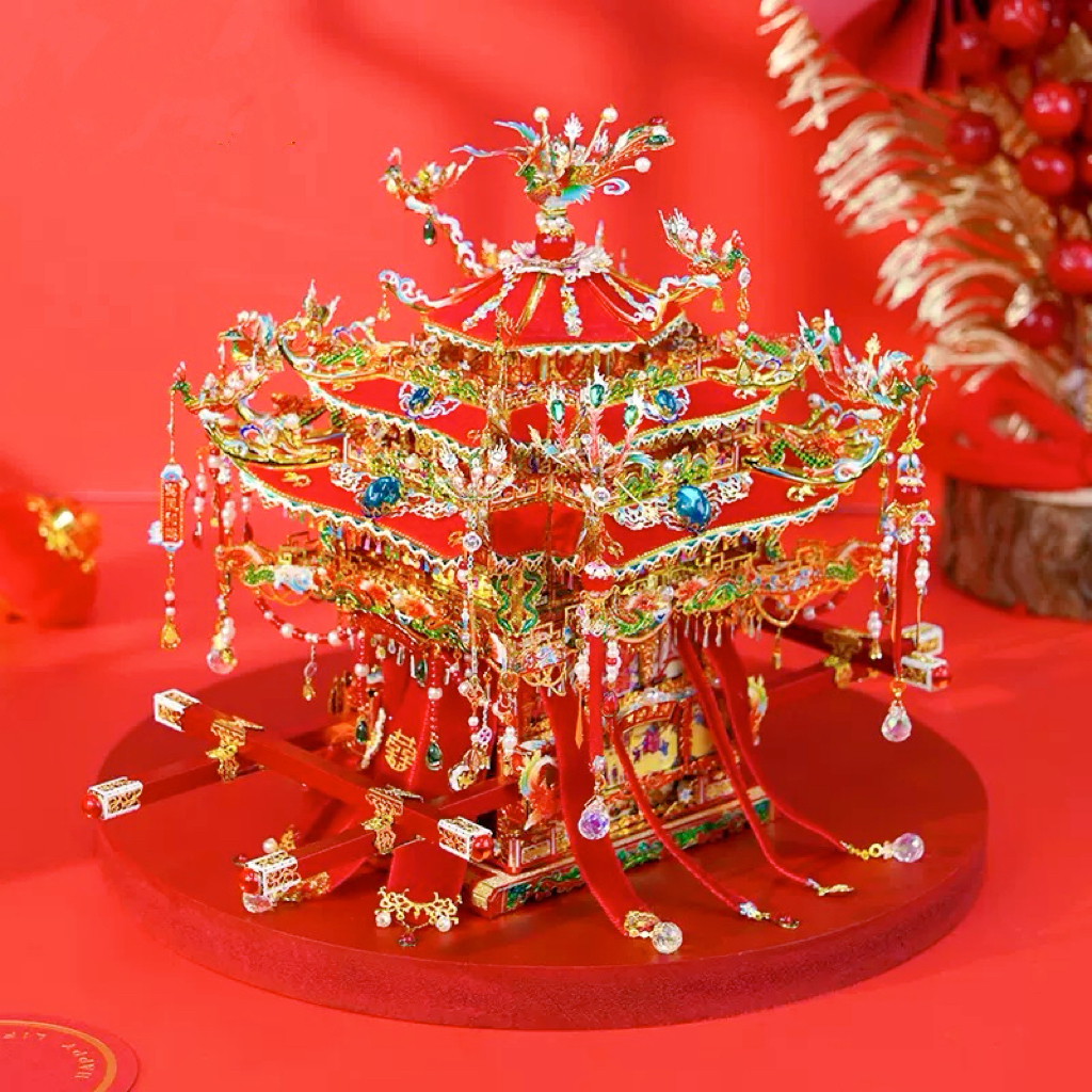 乐度十里红妆花轿国风3D金属拼图手工DIY拼装中式情侣新婚礼物