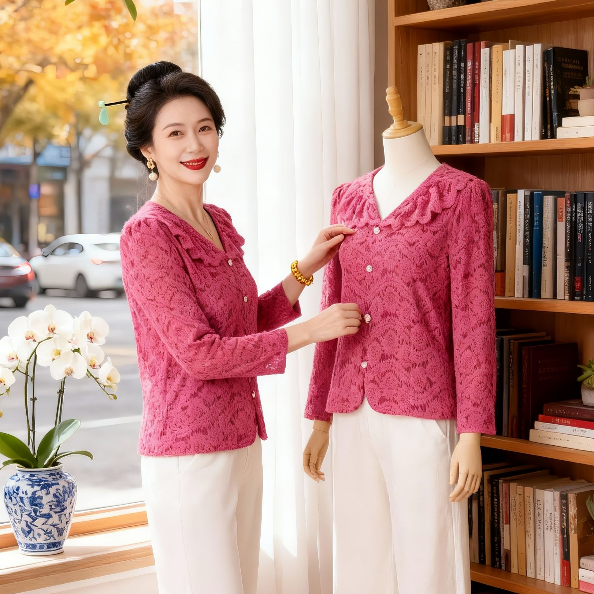 2025秋冬新款高级感长袖内搭上衣百搭打底衫时尚洋气V领蕾丝衫女