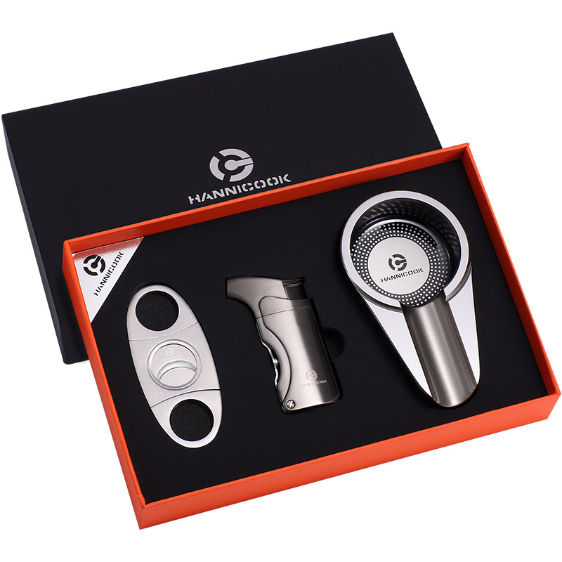 雪茄剪刀打火机烟灰缸三件套装礼盒锋利工具雪茄剪雪茄烟钳雪茄刀