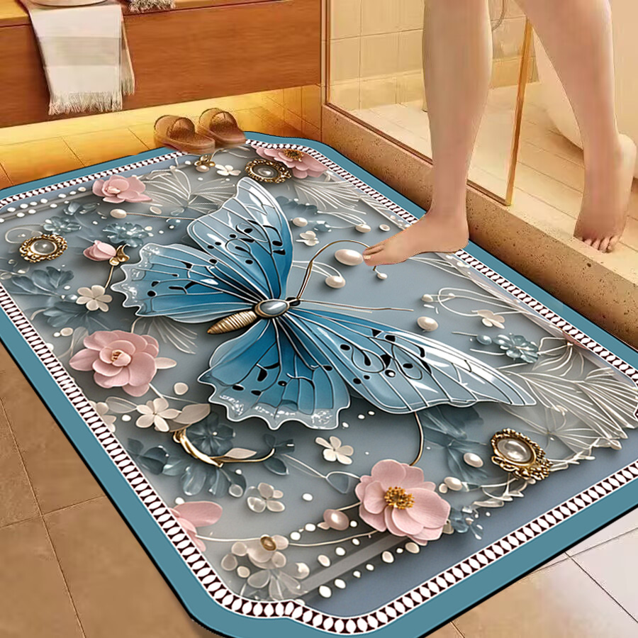 硅藻泥地垫3D立体花卉家用浴室防滑垫卫生间速干软吸水脚垫