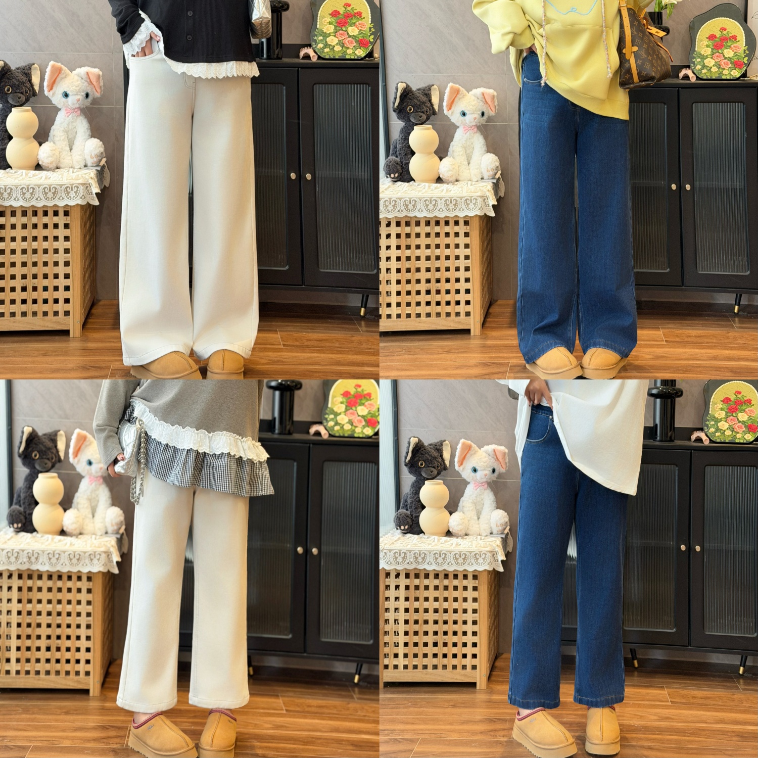 花契“布鲁塞尔”大码女装冬季宽松200斤胖mm复古风牛仔裤16441-H