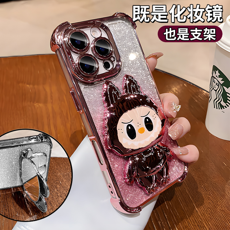 创意小怪兽镜子支架适用于苹果华为oppo小米vivo四角防摔手机壳