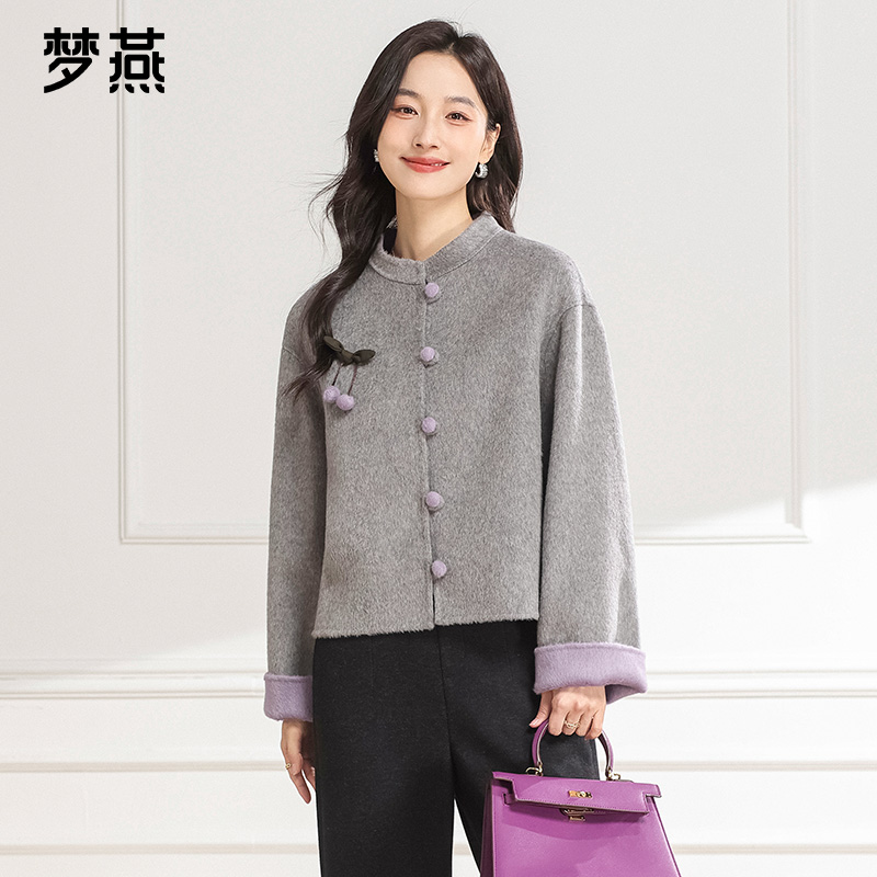 梦燕秋冬女款时尚百搭妈妈装宽松休闲舒适双面呢短大衣CA21B5013