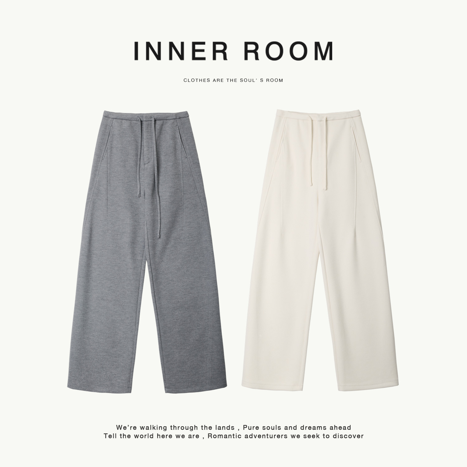 INNER ROOM加厚醋酸羊毛抽绳通勤阔腿裤女冬慵懒时髦显瘦弯刀裤