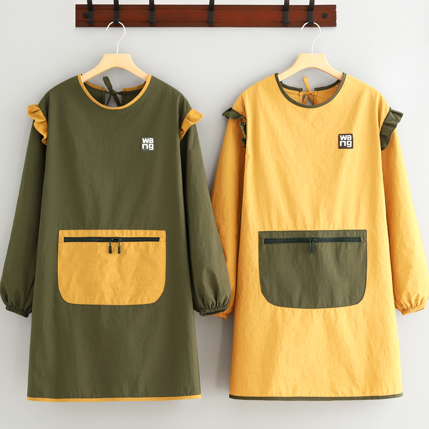 洋气防泼水长袖围裙家用厨房防污罩衣餐饮干活上班工作服防油耐脏