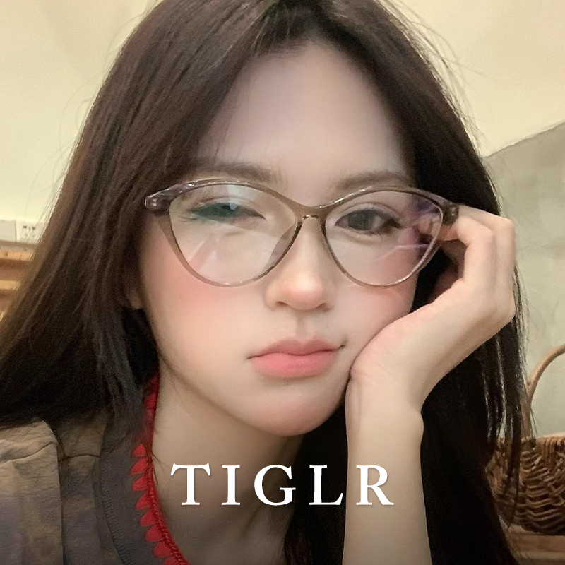 帝格勒素颜显白茶色猫眼眼镜框近视女度数可配复古大框显瘦眼睛架