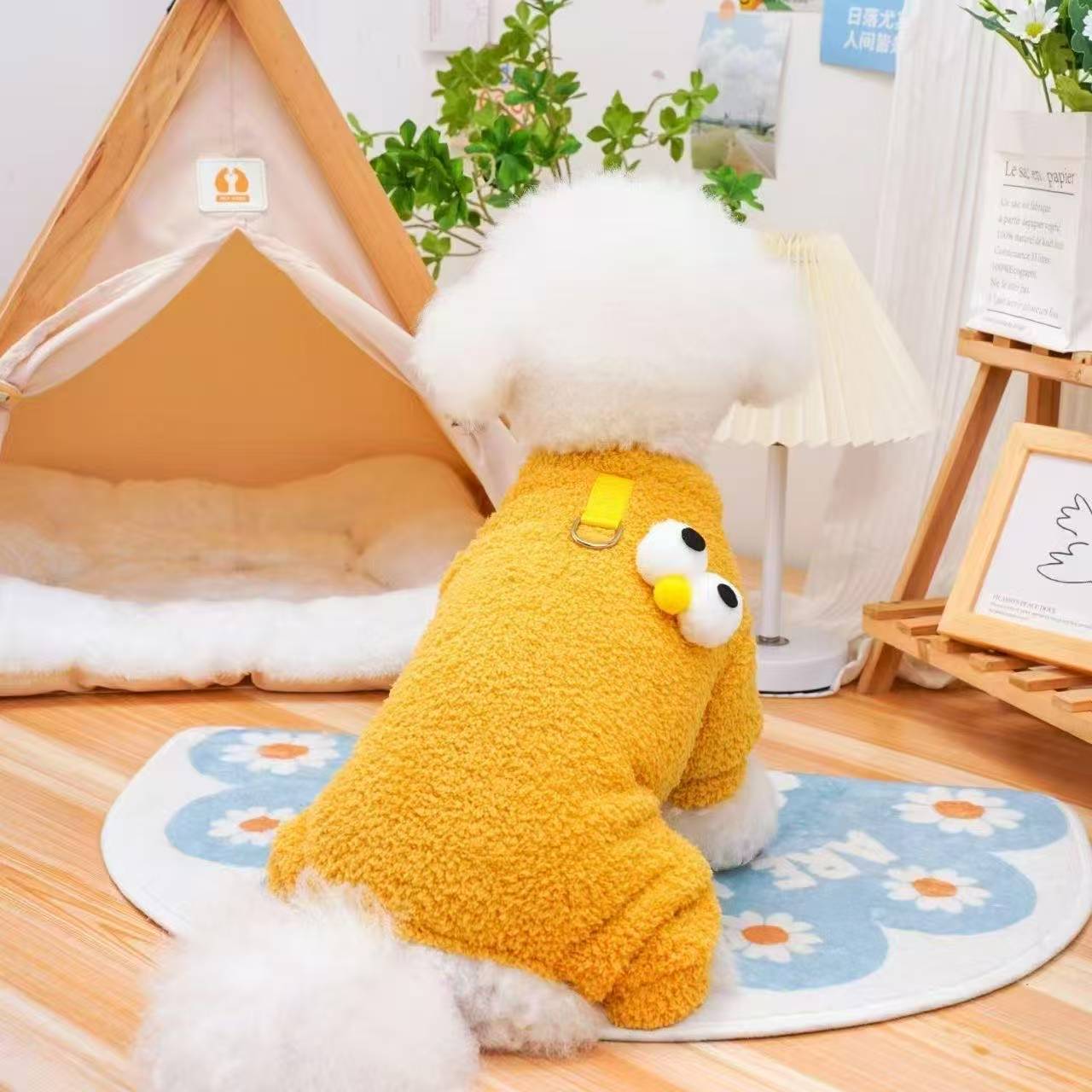 可牵引狗狗衣服秋冬款小型犬比熊泰迪雪纳瑞冬季保暖米粒绒四脚衣