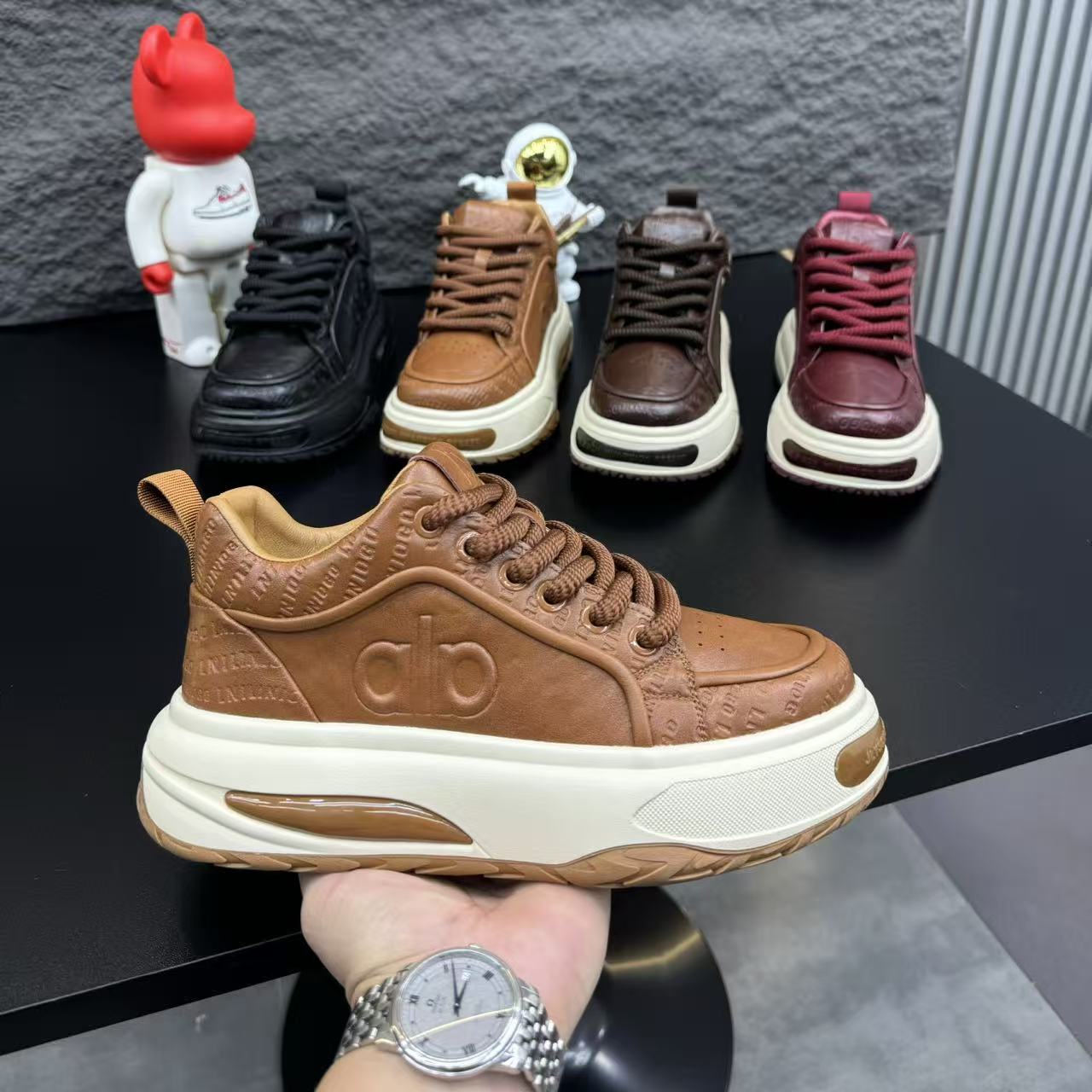 男鞋冬季加绒系带复古休闲鞋厚底板鞋增高百搭93219-11单棉同款