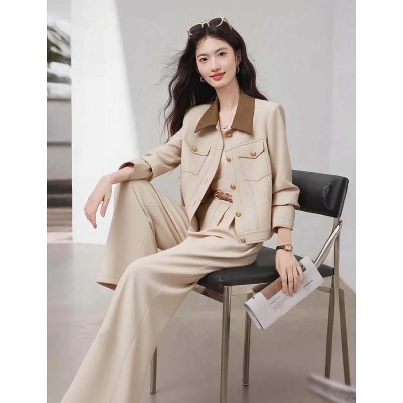 【两件套】【有里布】【送腰带】2025秋时尚风百搭时尚显瘦裤套装HY0068