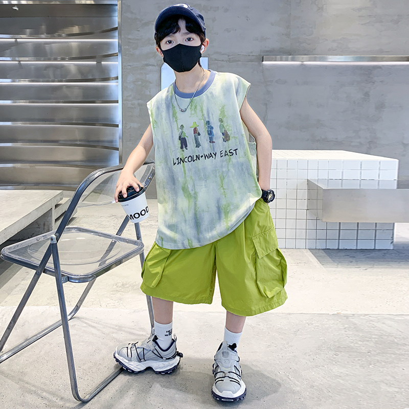 男童无袖套装夏季薄款宽松2025中大童休闲韩版帅气运动儿童夏装潮