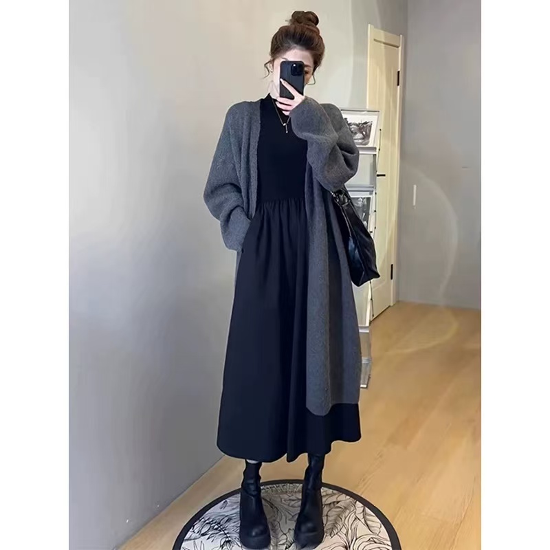 高级感气质哺乳连衣裙法式套装长袖外出秋季辣妈款产后喂奶衣服潮