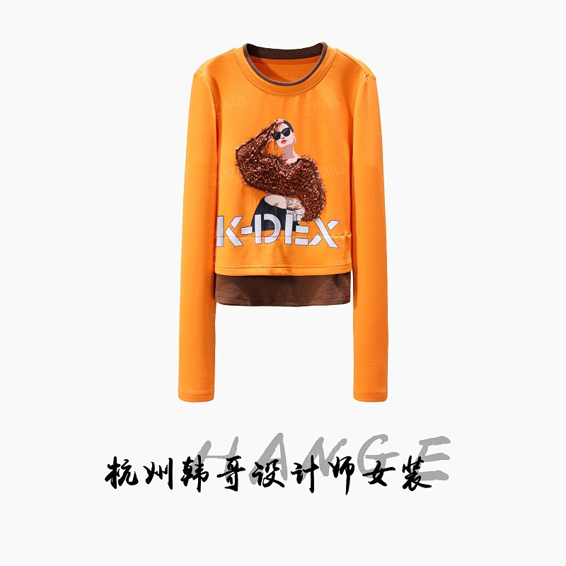【韩哥欧货女装】冬季热感系列《定格》橙色高弹显瘦打底上衣26133-B1