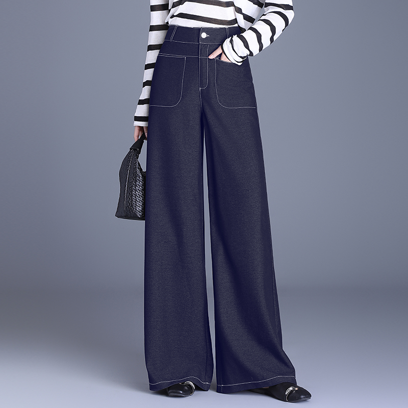 加长时尚显瘦宽松阔腿裤女春夏2025秋季高腰垂坠感直筒明线牛仔裤