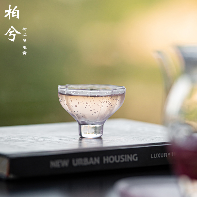 日式纯手工主人杯精致樱花粉琉璃杯轻奢气泡葵口杯女生家用透明杯