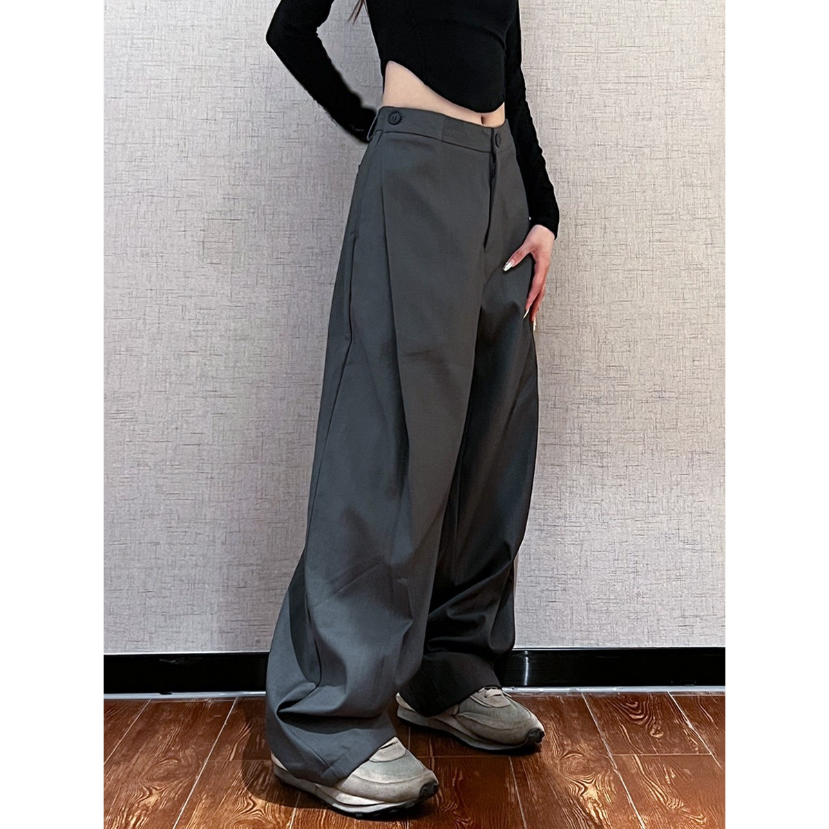 美式复古设计感西装裤休闲垂感宽松阔腿拖地长裤子男女春秋新款潮