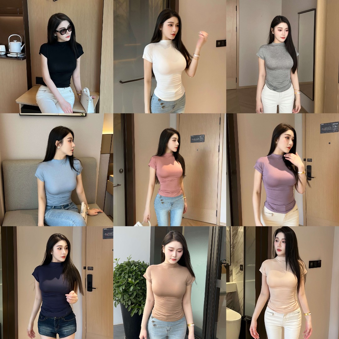 希野逸儿/蛮腰大胸基础T恤半领莫代尔短袖T恤女修身收腰辣妹上衣