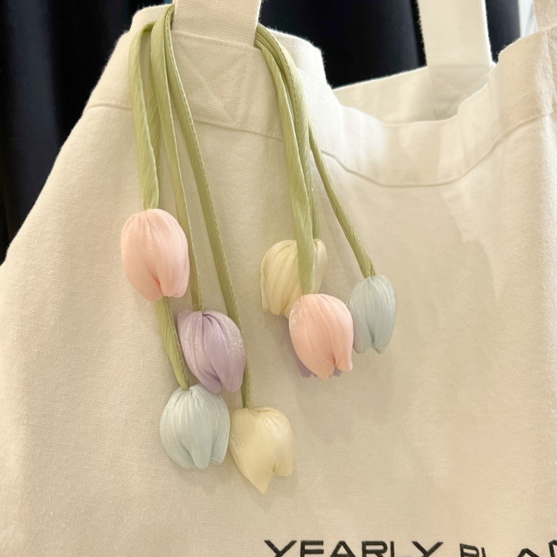 ins包包挂件手工绑绳双头郁金香花苞布艺帆布包花朵配饰手工绑绳