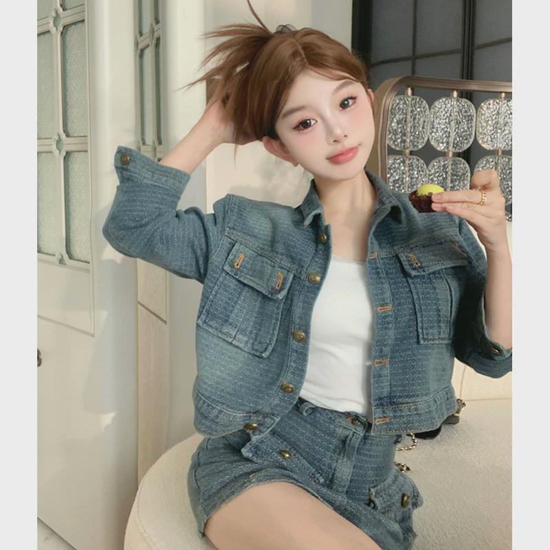 法式小香风牛仔外套女春秋季高级设计感小众韩系短款夹克