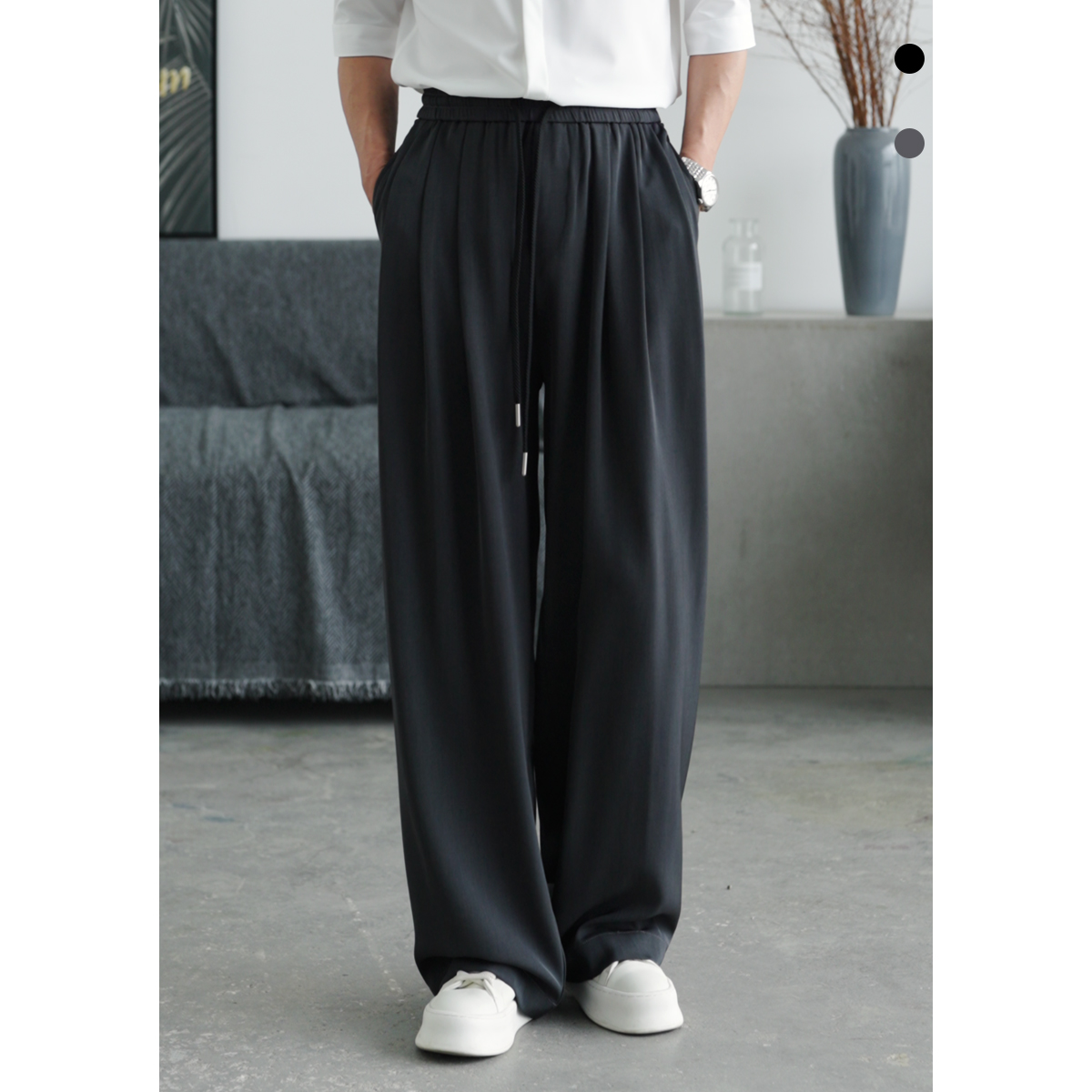 新款夏季精纺编织腰绳松紧腰头百搭垂坠抗皱透气休闲裤男1121