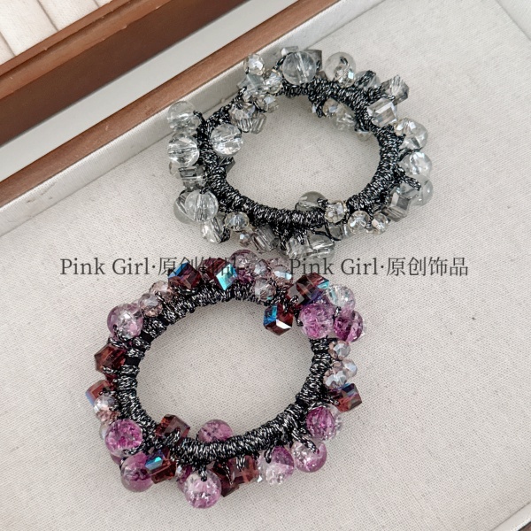 Pink Girl  P873时尚百搭水晶发圈气质复古高弹力发绳优雅头绳女