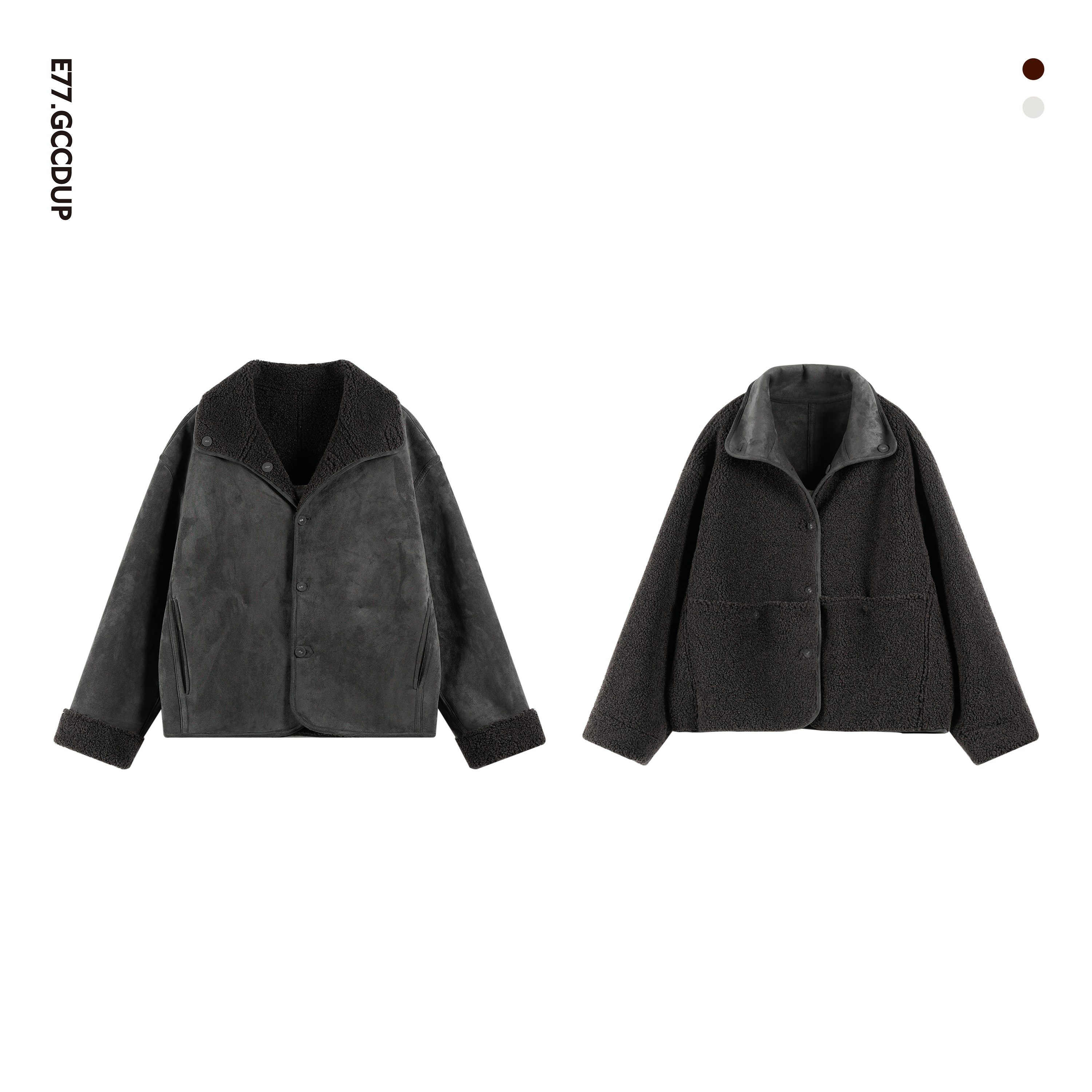 GCCDUPE77『托卡』磨绒绗线工艺双面穿皮毛一体仿麂皮绒夹克外套