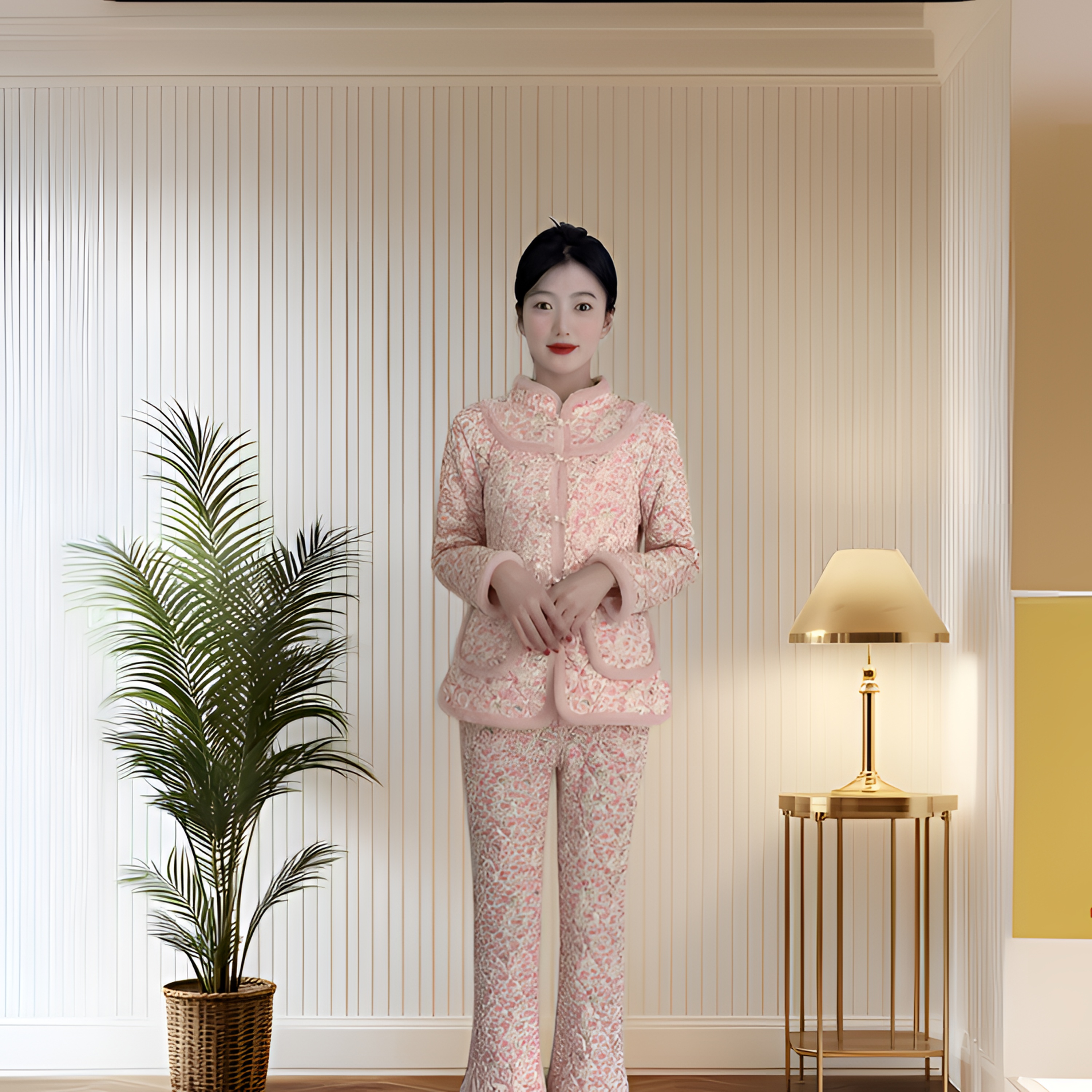 冬季新中式妈妈套装加绒加厚保暖套装棉衣棉裤两件套复古中国风