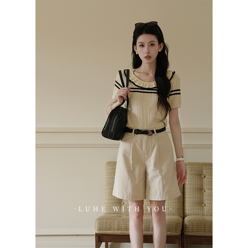 LUHE【暮色马德里】hehe私服~静奢人棉针织T恤+竹节棉中裤