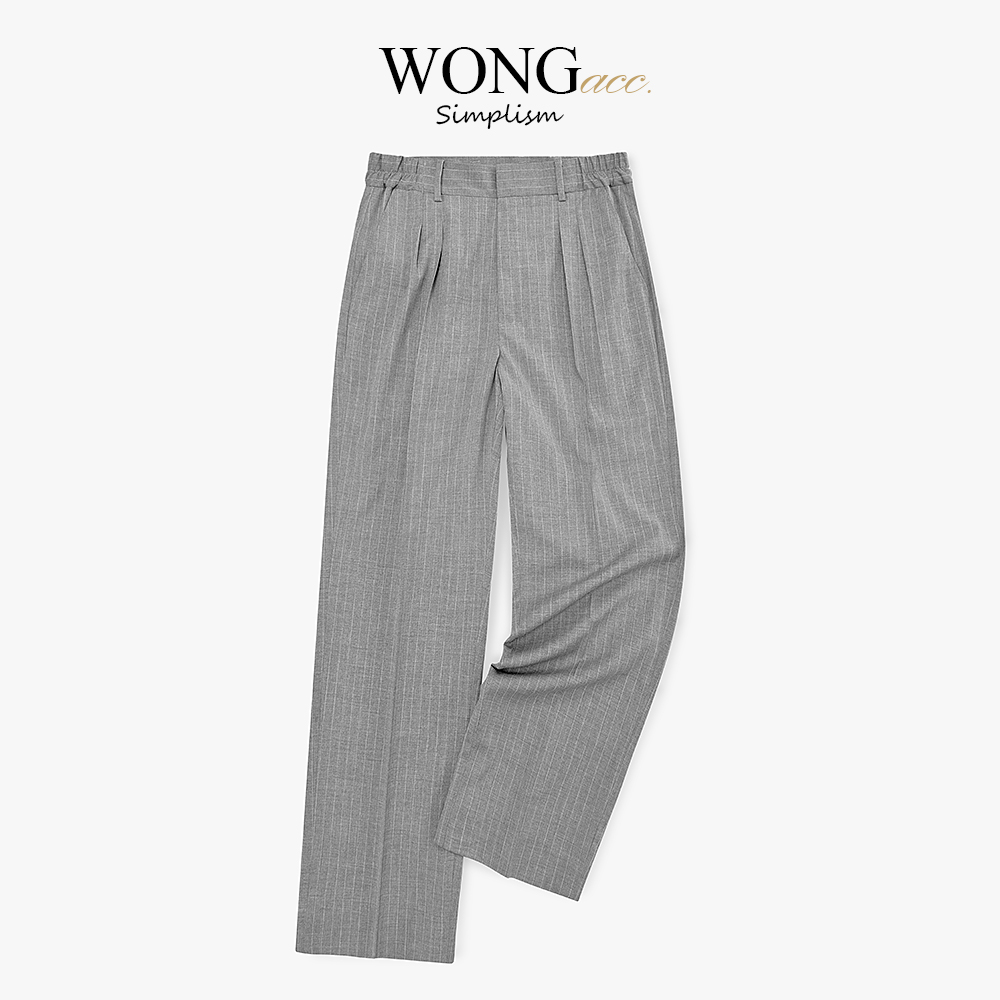 立体裁剪浅灰条纹阔腿西裤双褶休闲西裤极简主义垂感宽松直筒西裤