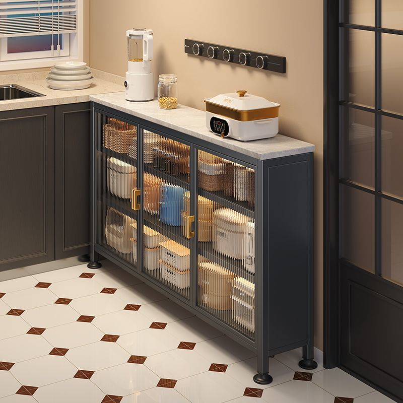 厨房岩板餐边柜薄款靠墙厨房落地多层收纳架带门窄款防尘储物橱柜