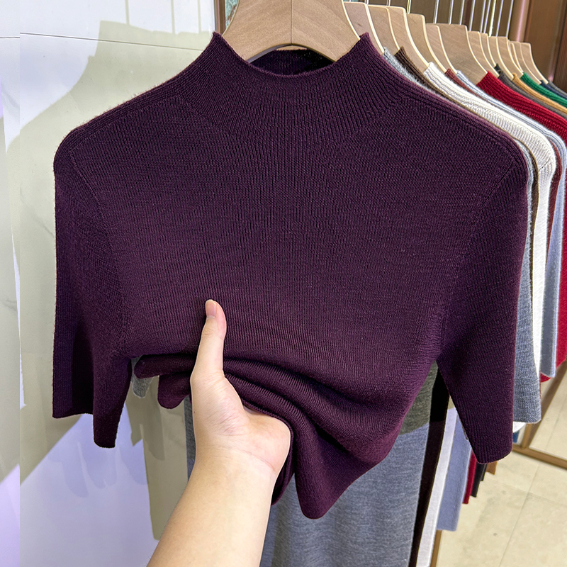 【100%精纺美丽诺羊毛】0927中袖秋冬一线成衣新款60支半高领羊毛衫