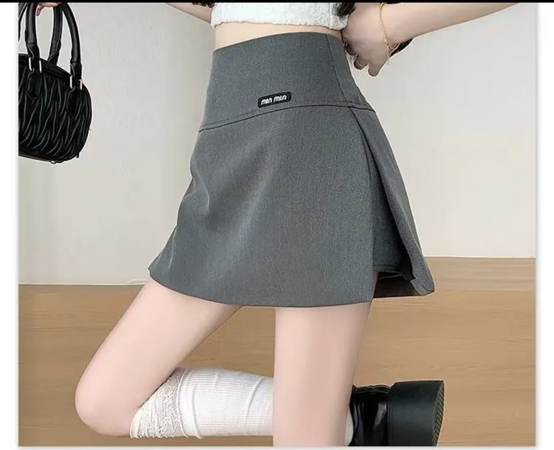 【运费险+现货】时尚高腰开叉灰色西装女夏季2025新款a字高腰裤裙