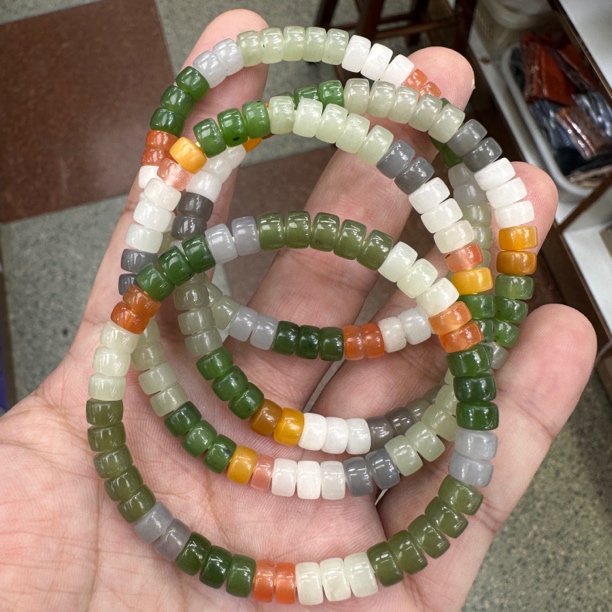 和田玉多宝手串彩虹手链直切老型珠药片碧玉烟紫白玉糖玉南红黄玉