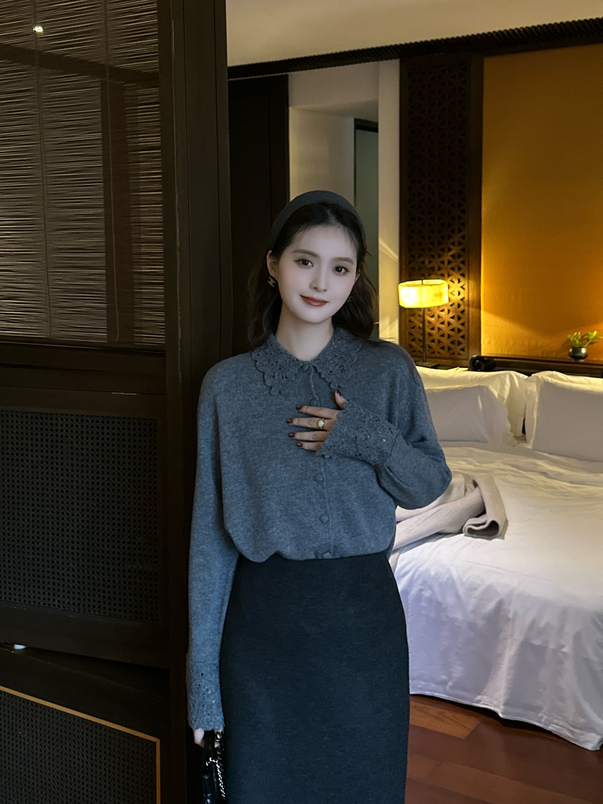 R123474W【羊毛+羊绒】针织衫秋季长袖常规翻领衬衫小众上衣