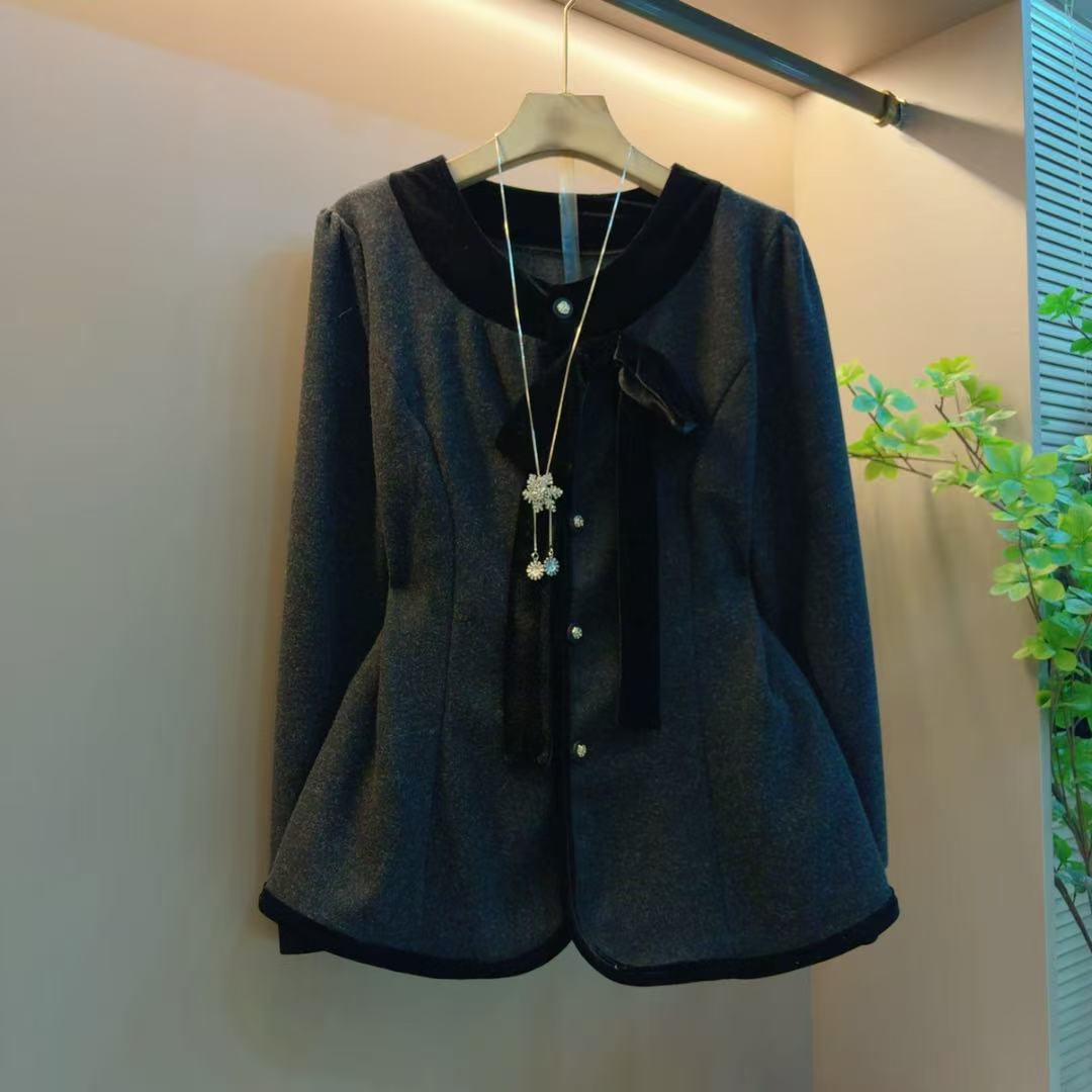 新款法式蝴蝶结领收腰小香风气质名媛显瘦百搭上衣（衣长66左右）