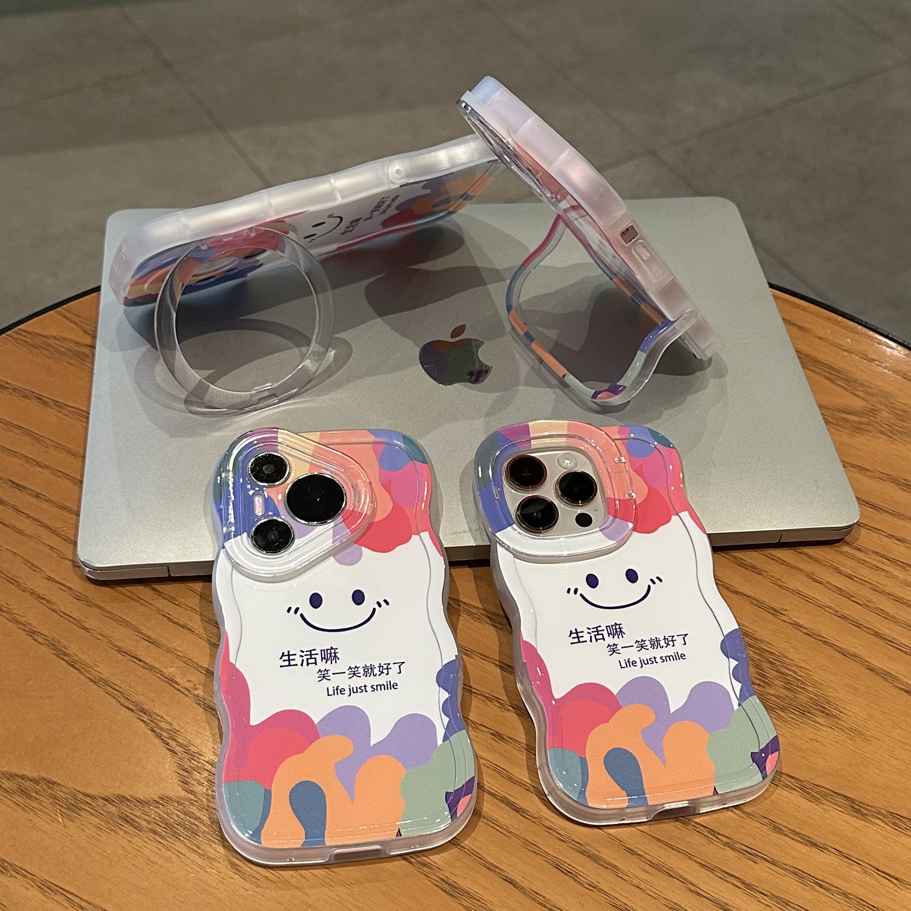 BANCA彩色涂鸦笑脸适用苹果16双支架手机壳华为oppo小米15vivo套