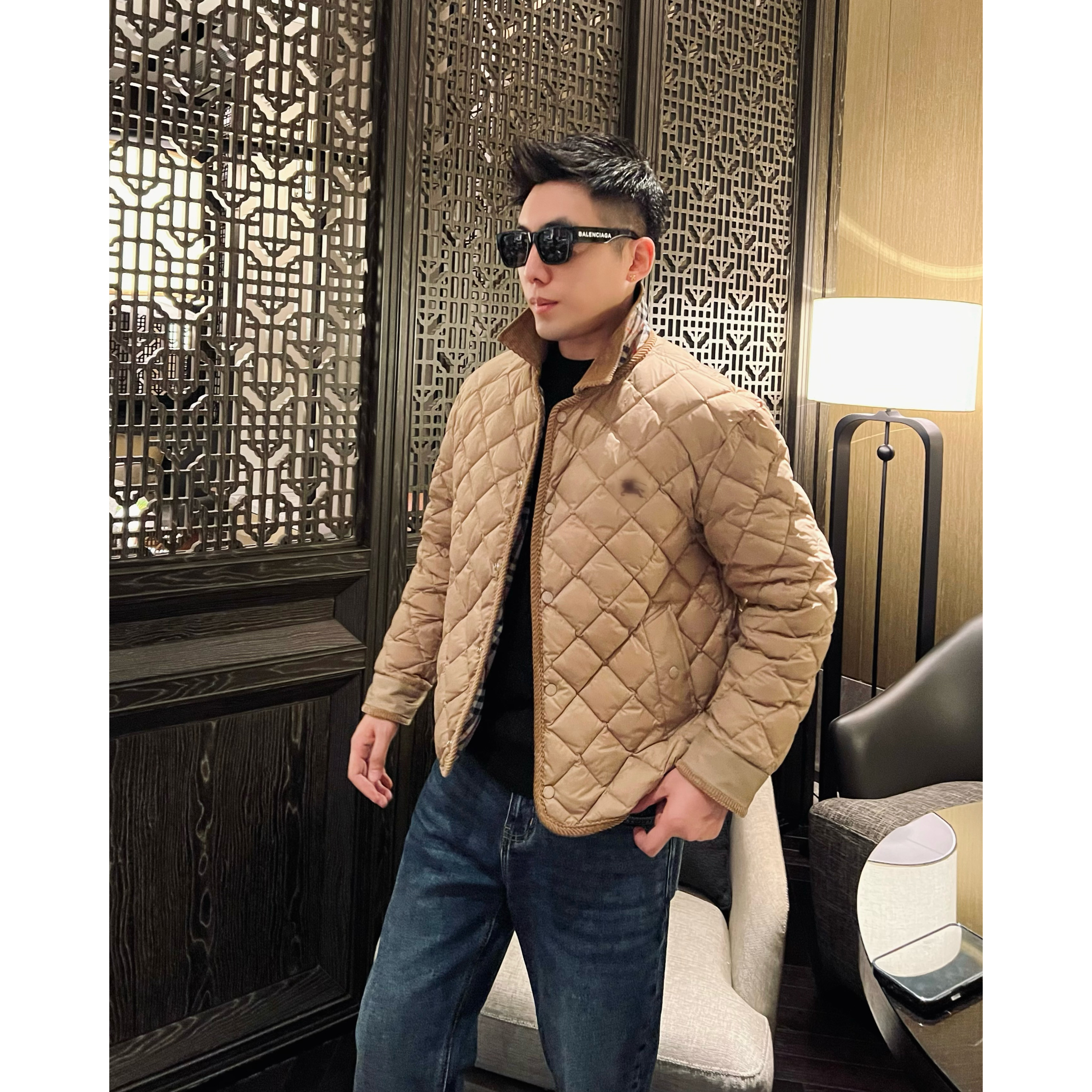 【马年限定】秋冬新款外衣90白鸭绒保暖菱格纹男士羽绒服高级外套