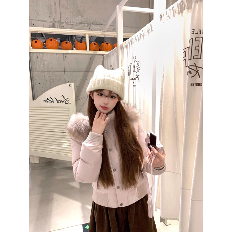 连帽羽绒服女冬季小个子显瘦保暖加厚袄90白鸭绒面包服大毛领外套