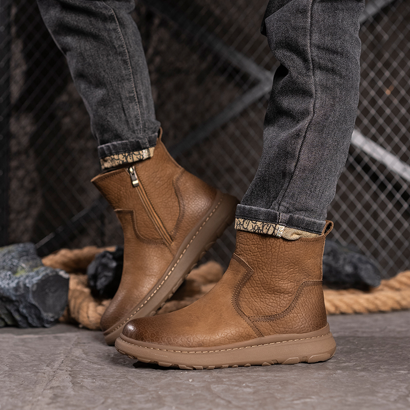 男女同款冬季雪地靴保暖羊皮毛一体拉链款高帮厚底马丁靴7903-03