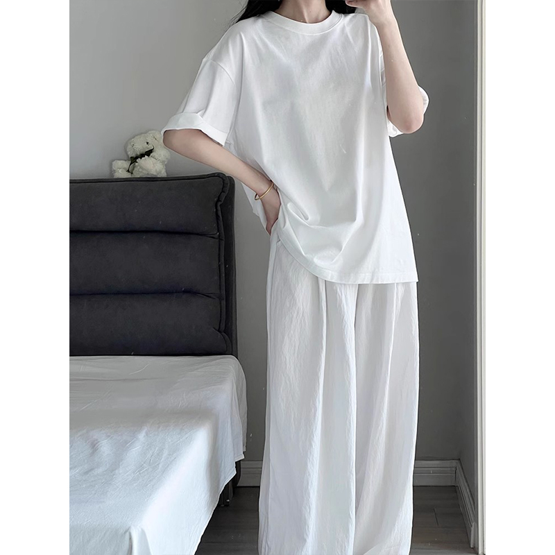 韩版简约慵懒风居家服短袖T恤女夏季睡衣长裤亲肤休闲套装可外穿